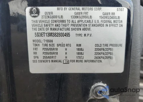 2008 Saab 9-7X 5.3I z USA, uszkodzony, nr VIN 5S3ET13M382800495